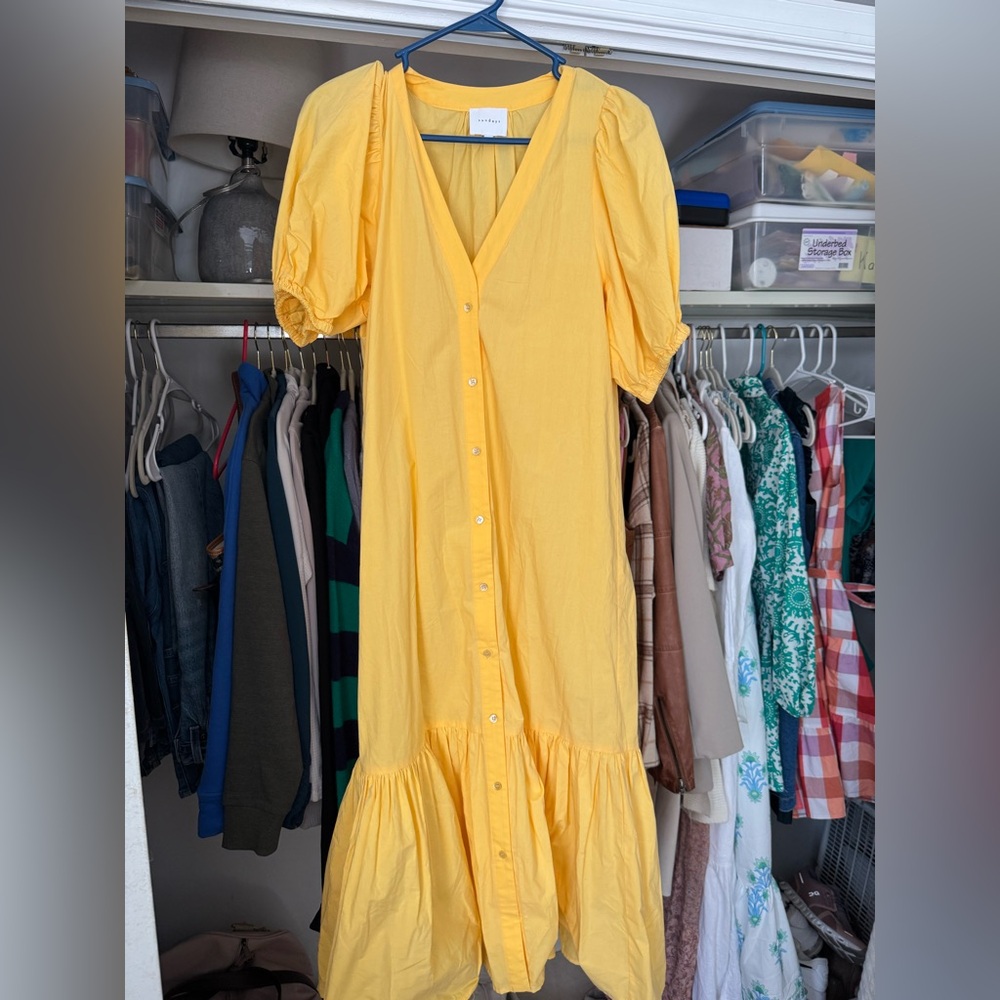 Sundays Yellow Tiered Ruffled Midi Sundress